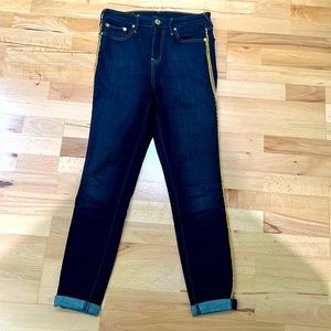 True Religion CAIA Ultra High Rise super skinny dark wash jeans with gold chain